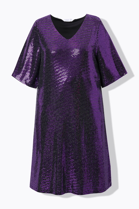 Kleid, A-Linie, Pailletten-Optik, 3/4-Ärmel