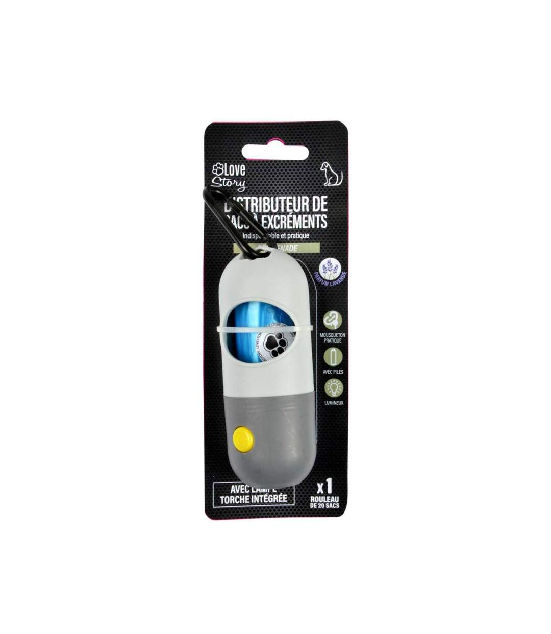 Paris Prix - Distributeur De Sacs à Excréments lampe 11cm Gris