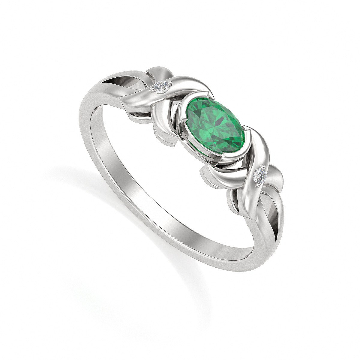 Bague ADEN Or 585 Blanc Emeraude et diamants 1.966grs