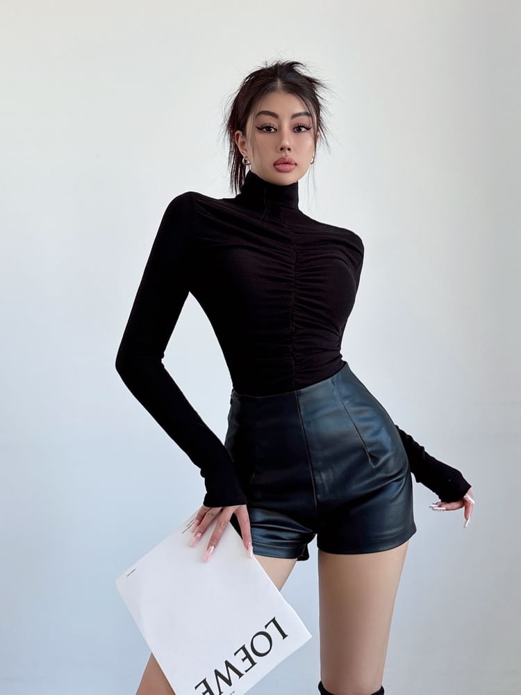 LIVIE - T-shirt met lange mouwen en coltrui en ruches