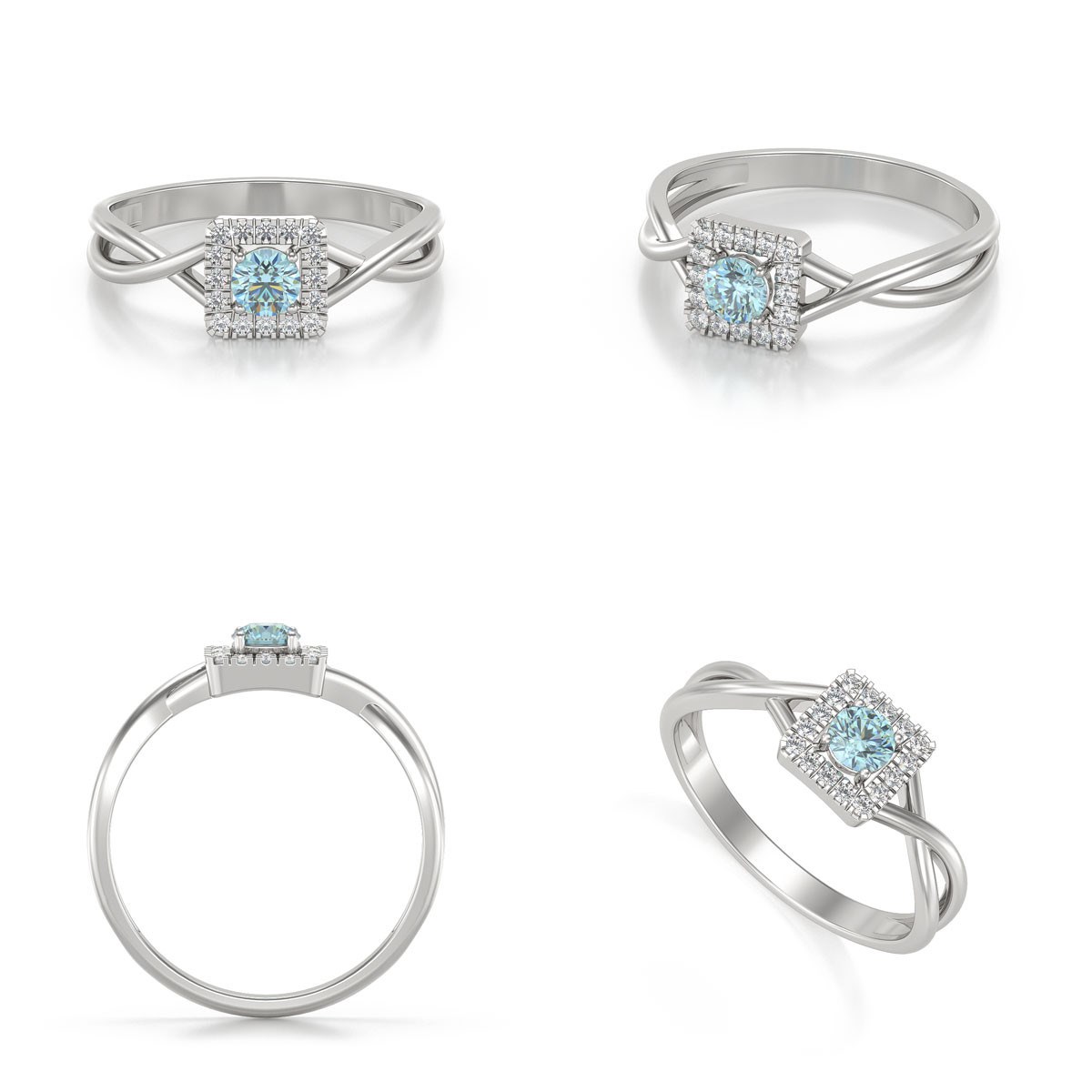 Bague Aigue-Marine et diamants sur Argent 925 2.154grs
