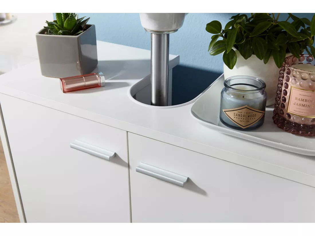 Évier armoire avec 60x55x30 cm Blanc Meuble vasque a poser Design Bain