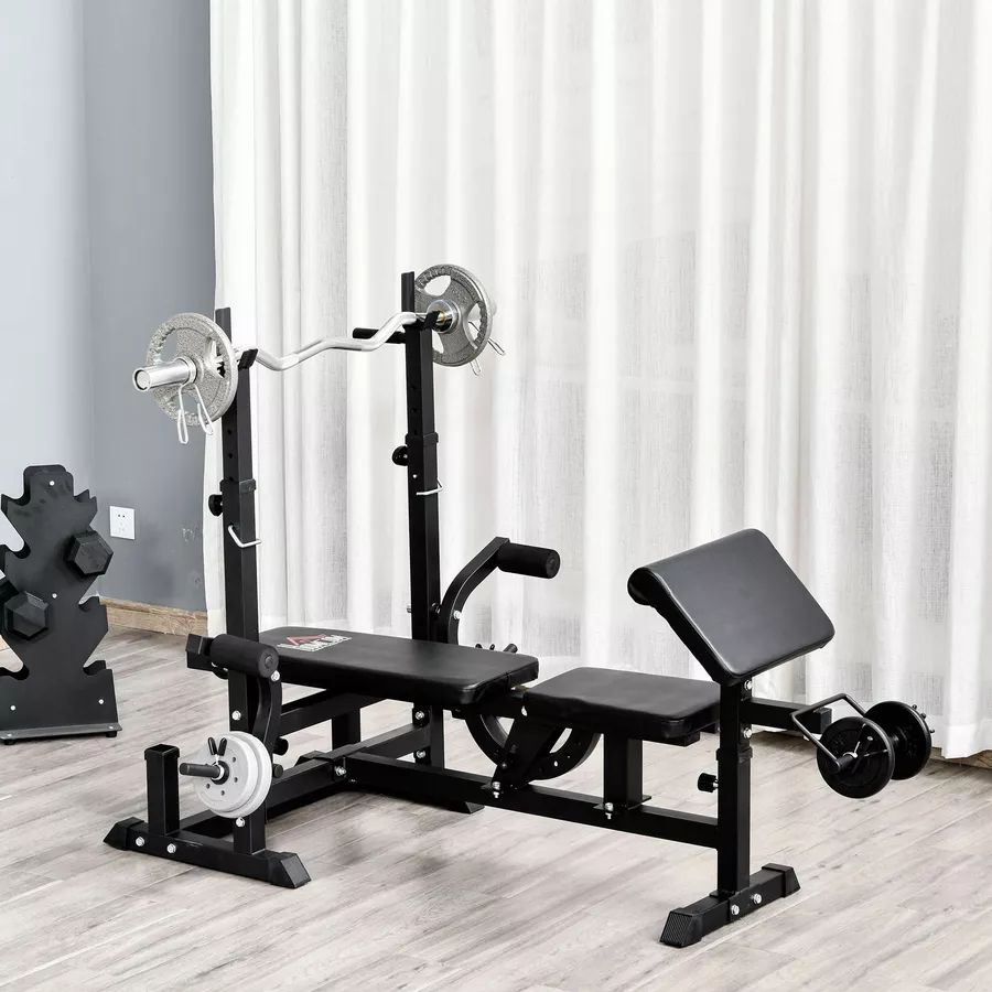 HOMCOM Multifunktions Trainingsbank mit Langhantel Ablage Schwarz