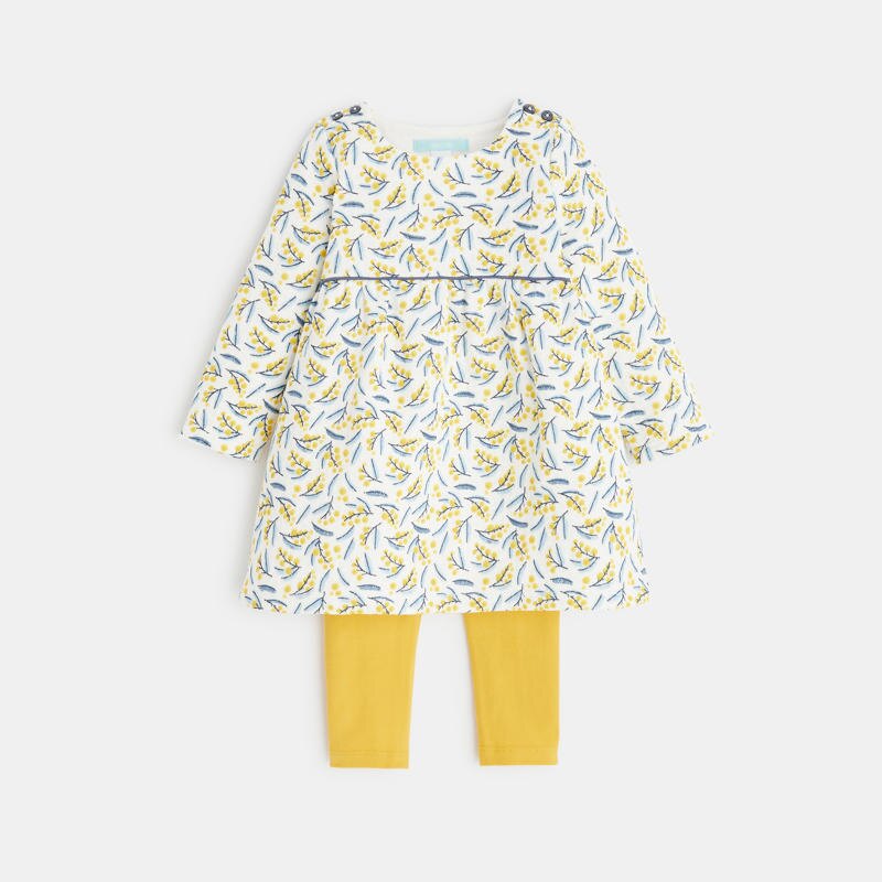 Robe effet pointelle mimosa et legging jaune bébé fille Jaune