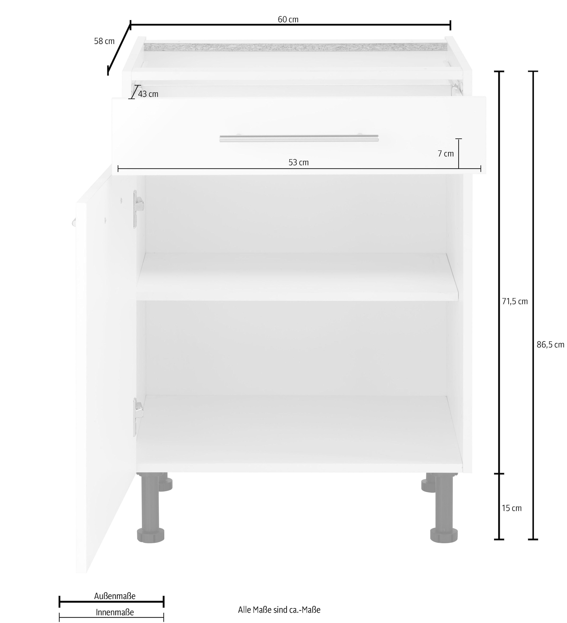 wiho Küchen Unterschrank »Ela« Breite 60 cm, höhenverstellbare Füsse