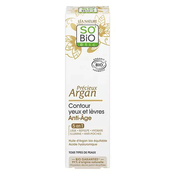 Creme para Contorno dos Olhos e Lábios Antienvelhecimento So'Bio Étic Precious Argan 15ml