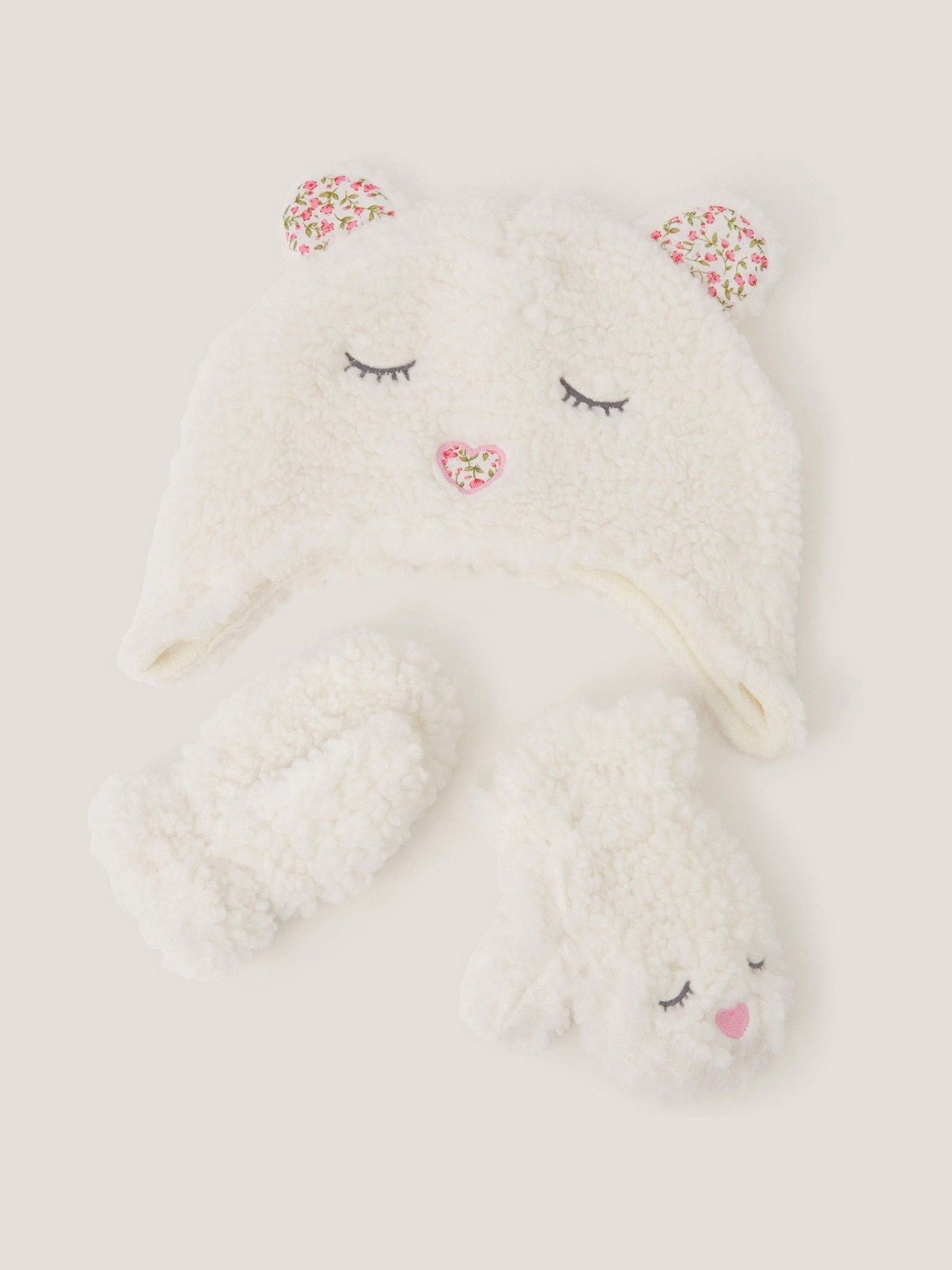 Monsoon Baby Borg Bear Hat & Mitten Set