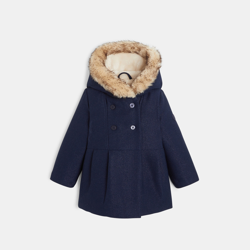 Manteau de ville pailleté fourré bleu bébé fille
