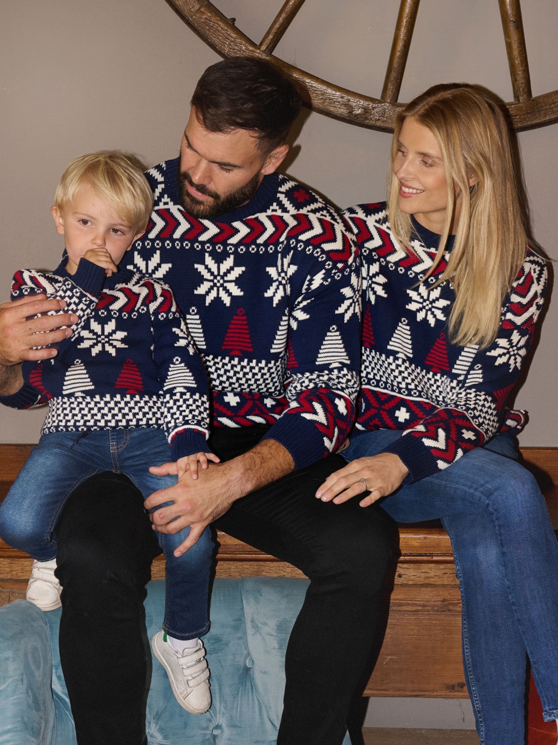 The Little Tailor Blauwe Kerstmis Multicolour Fairisle Katoenen Trui