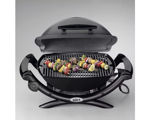 Weber Q 1400 elektrische grill, donkergrijs, 2,2 kW, grilloppervlak 43 x 32 cm, geëmailleerd gietijzeren grillrooster, deksel en behuizing van gegoten aluminium