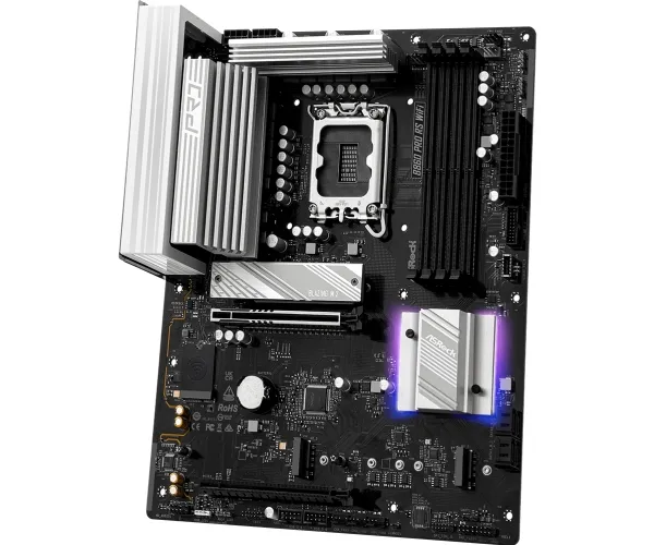 ASRock B860 Pro RS WiFi - Bundkort - ATX - LGA1851 sokkel - B860 Chipset - USB-C Gen 2x2, USB-C 3.2 Gen 1, USB 3.2 Gen 1 - Wi-Fi 6E, 2.5 Gigabit LAN, Bluetooth - onboard grafik (CPU påkrævet) - HD Audio (8-kanaler)