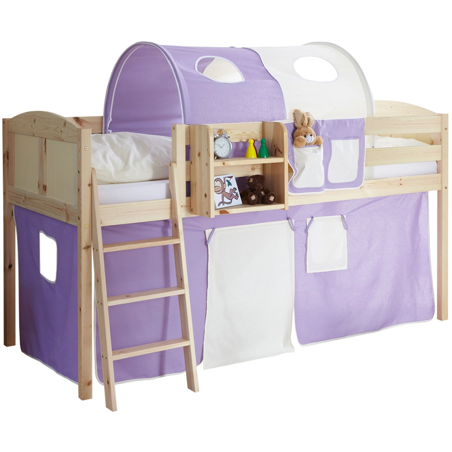TICAA Hochbett Eric Country Kiefer Natur Classic Lila-Beige