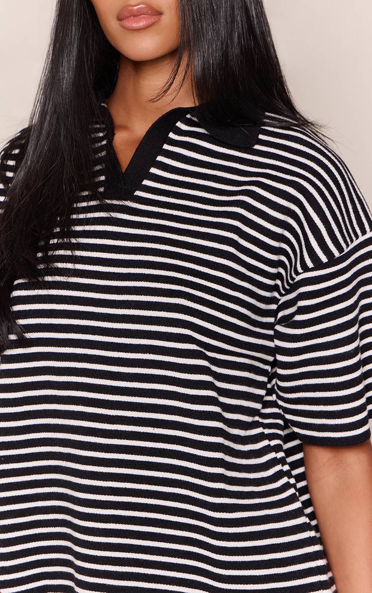 Noir Haut Oversize À Col Avec Rayures En Maille