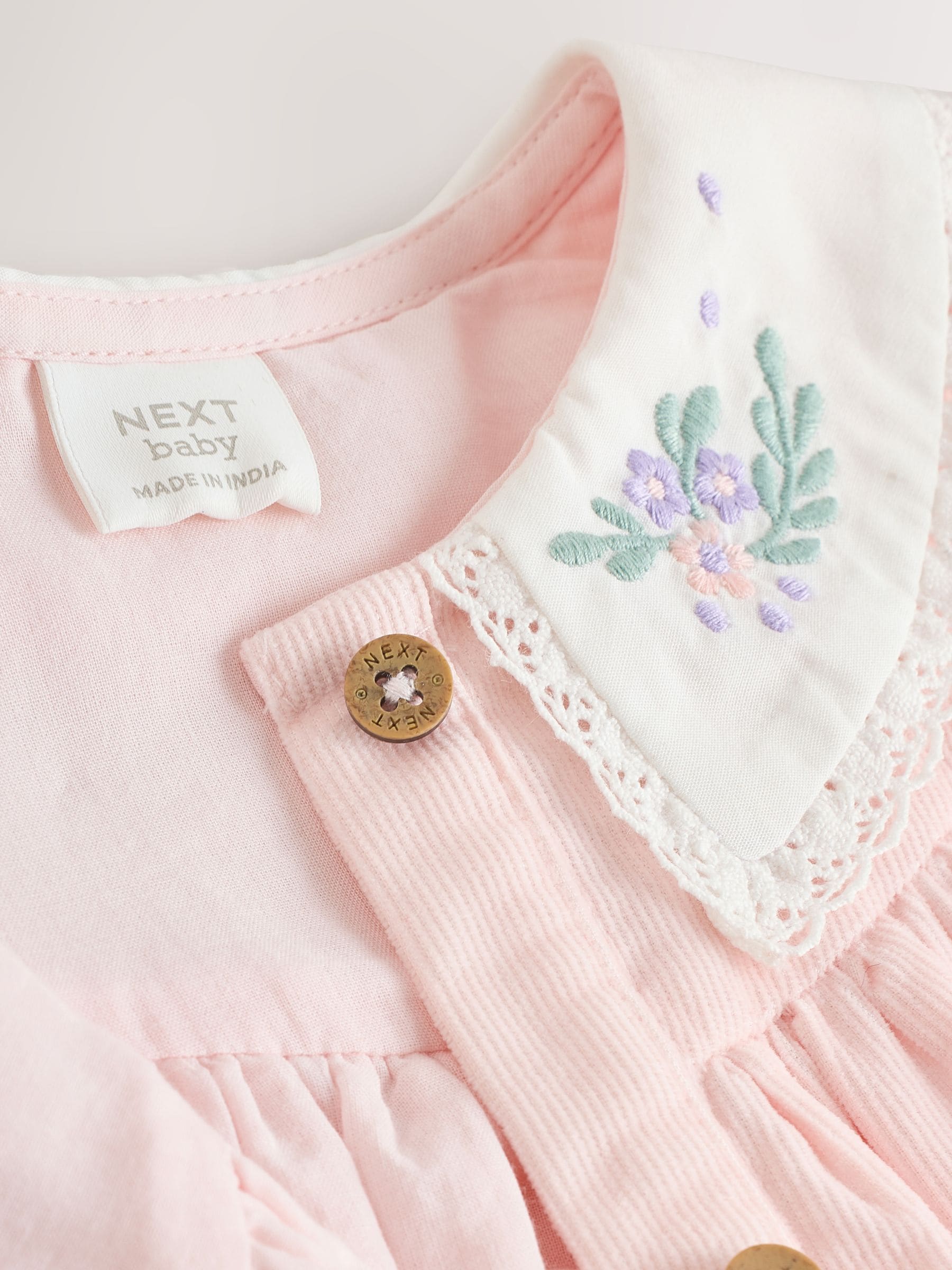 Roze feeënmuis - Baby geweven jurk met kraag en maillot (0mnd-2jr)