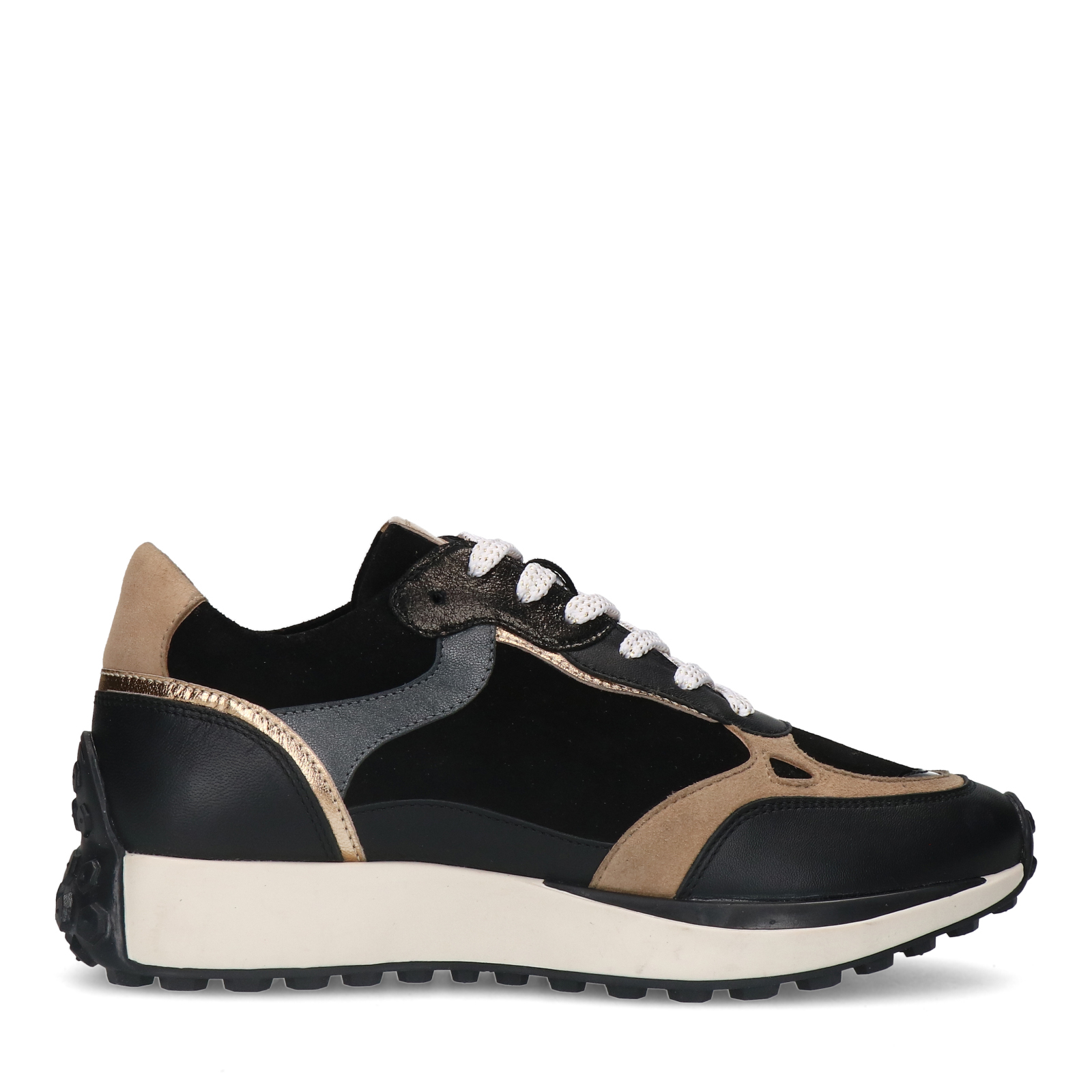 Zwarte leren sneakers met suède details