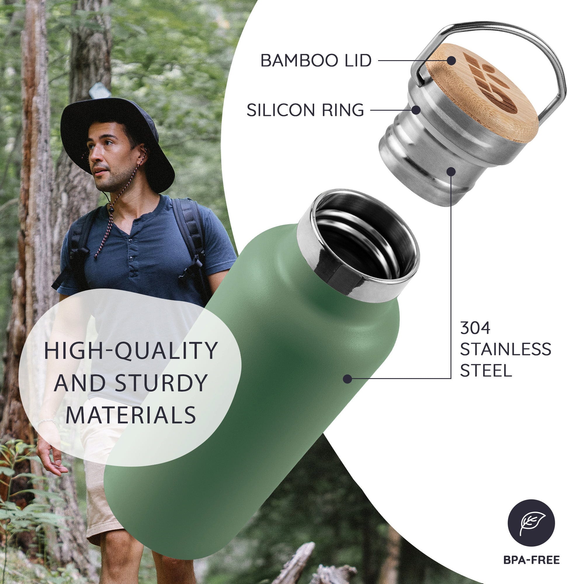 Bambaw  Thermosflasche aus Edelstahl 350 ml, Sage Green