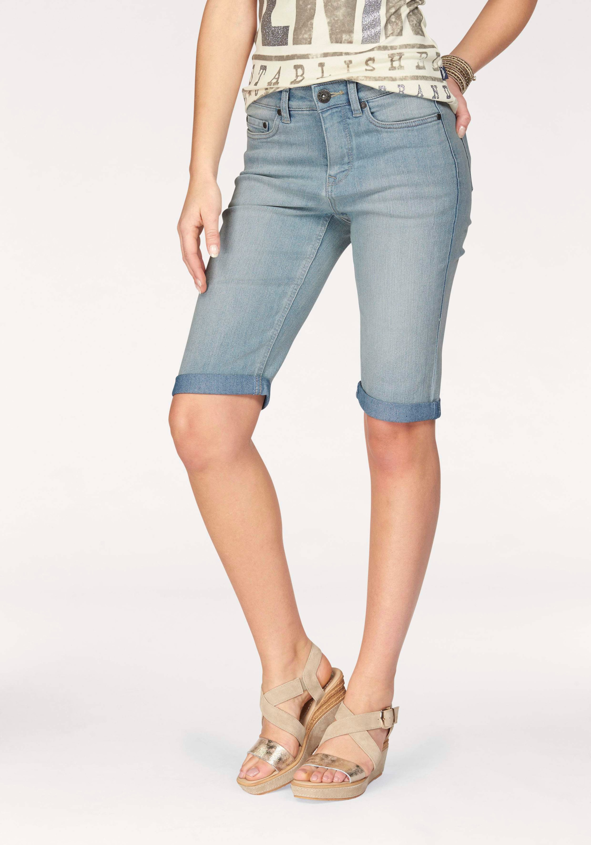 Arizona Jeansbermudas , schmale Passform,  krempelbarer Saum,  Usedwaschung,  hohe Leibhöhe