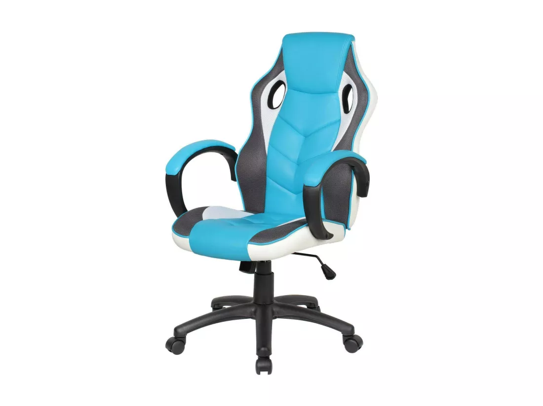Chaise de jeu Darlanc, Fauteuil de jeu pour adultes, Chaise de bureau, 66x61h104/114 cm, Bleu ciel et Blanc