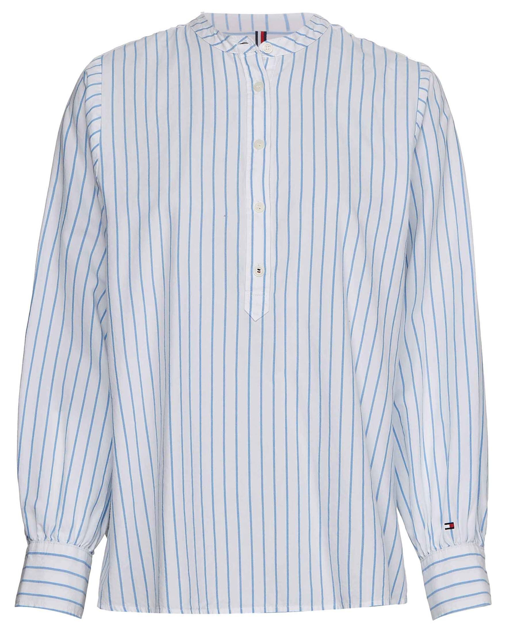 Tommy Hilfiger| Damen Bluse OXFORD STRIPE HENLEY BLOUSE LS Langarm