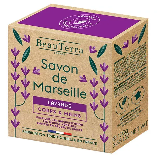 Sabonete sólido de Marselha Beauterra com lavanda, 100g