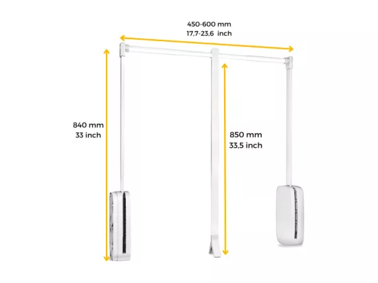 Penderie rabattable blanche pour armoire Sling Largeur télescopique réglable de 45 à 60 cm