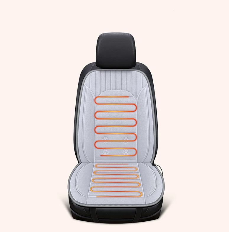 (2er Set) Beheizbare Auto Sitz Auflage KFZ Sitzheizung mit Adapter für Zigarettenanzünder - Beige