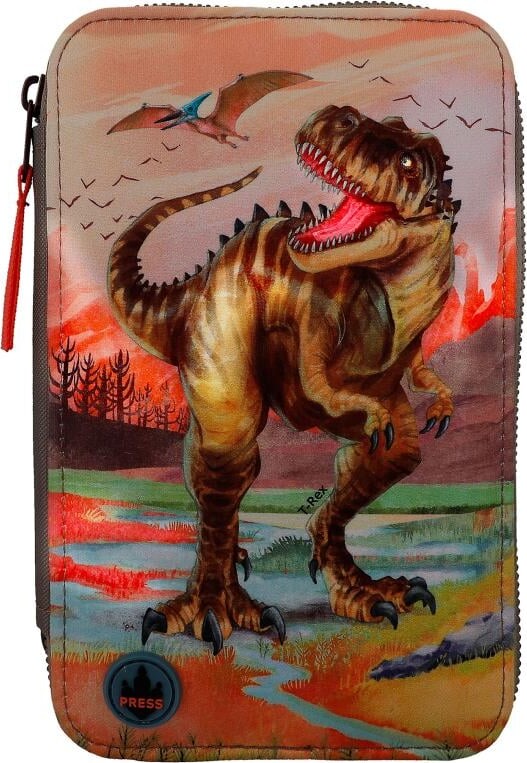 Dino World - Trippel Penalhus Med Led Lys Og Indhold