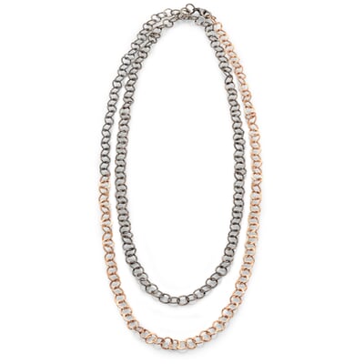 Lange Kette Hammerschlag, Roségold-Oxid