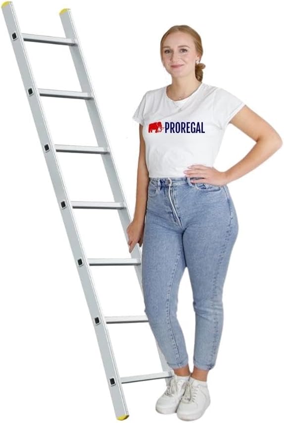 PROREGAL Economy Plus sportschuifladder zonder dwarsbalk, 7 sporten, werkhoogte 2,98 m, draagvermogen 150 kg