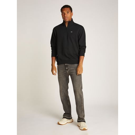 Tommy Jeans 1/4 Zip Mock Neck Fleece Sweatshirt, Black, L
