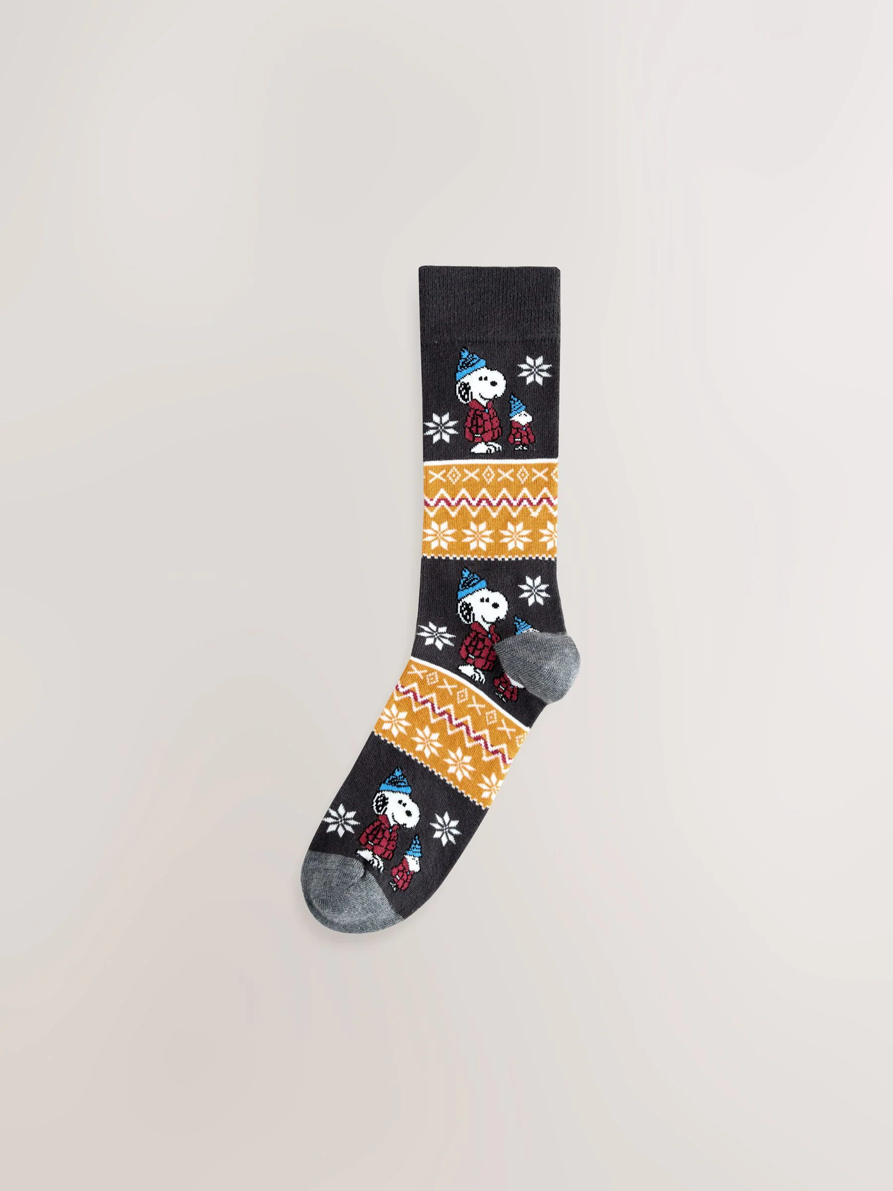 Blauw/grijs - Set van 3 paar zware Snoopy-sokken met Fairisle-motief