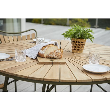 Kertemindebord Ø130 teak havemøbelsæt med 6 stole - teak/grøn