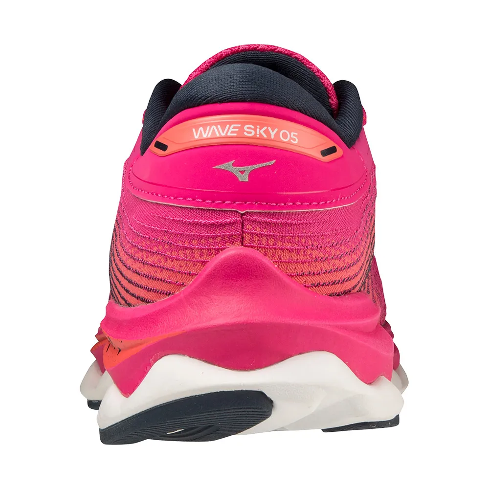 Mizuno WAVE SKY 5 - Chaussures running Femme ppeacock/silver/hotcoral