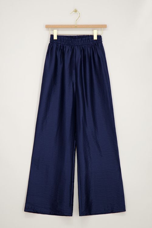 Donkerblauwe wide leg broek met elastieken band