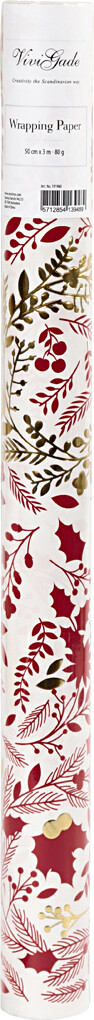 Gavepapir - Juletræer - Guld Rød Hvid - B 50 CM - 80 G - 3 M