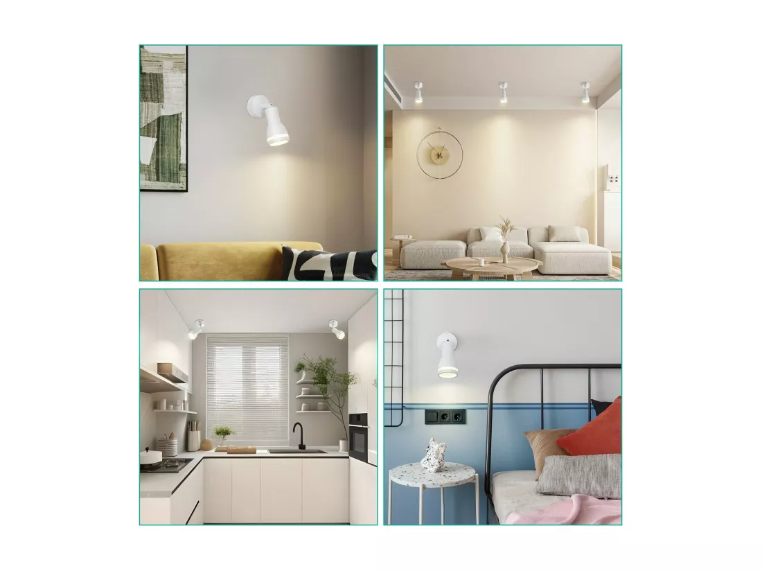 NETTLIFE Spot de plafond LED 1 ampoule blanc salon plafonnier orientable GU10 spot lampe moderne