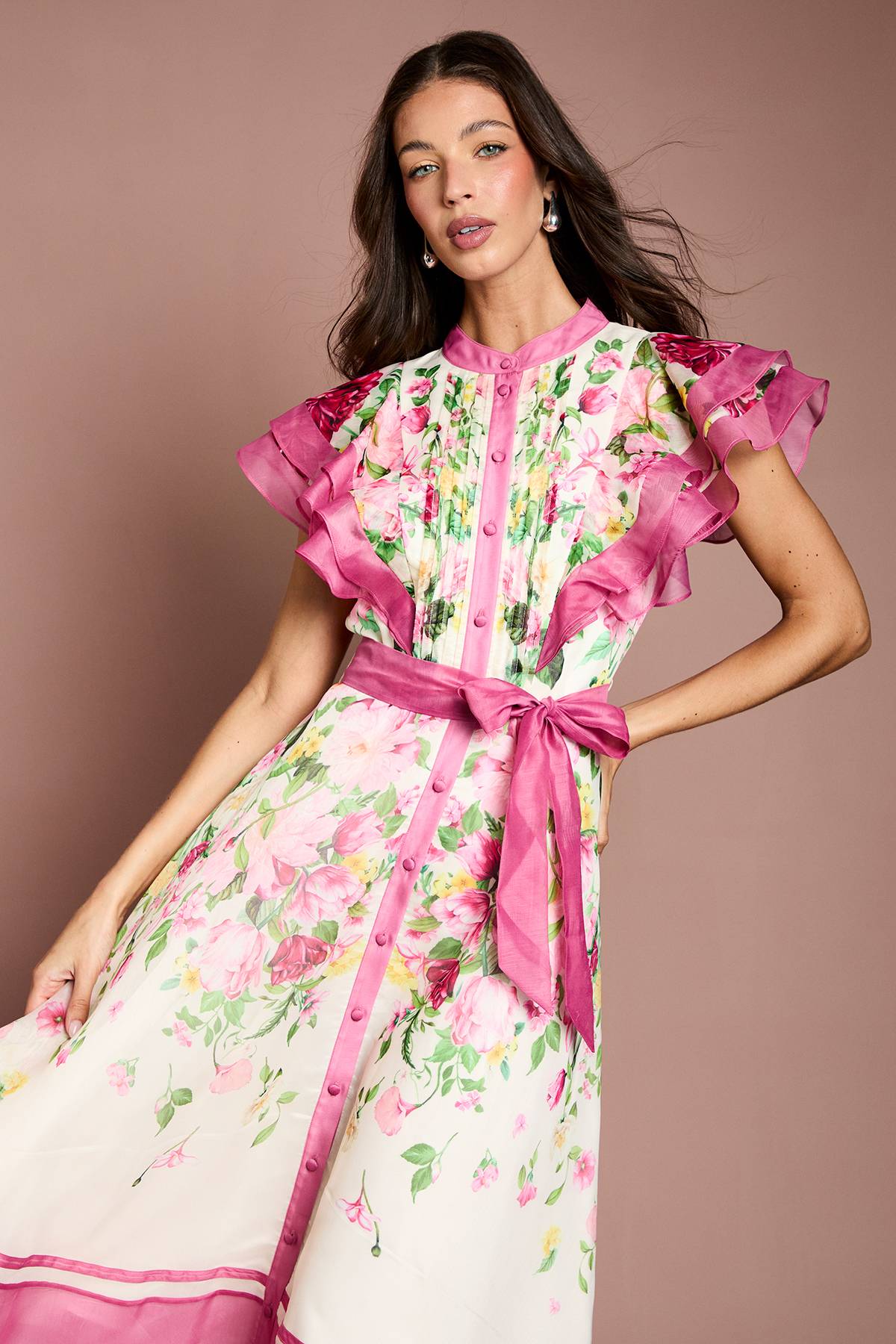 Coast Robe Midi Fleurie À Épaules Volantées