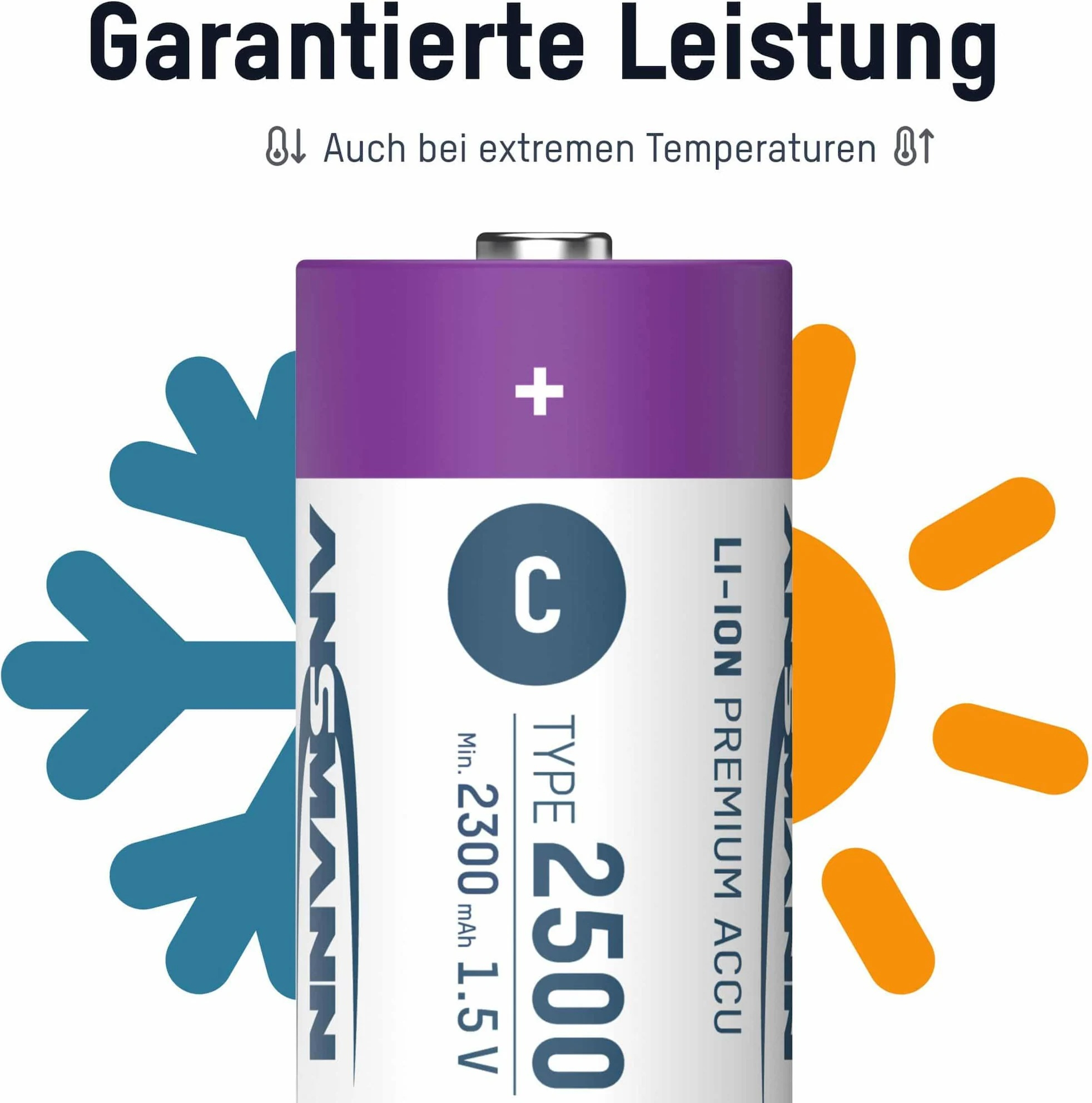 (2er Set) 2500mAh Wiederaufladbarer LR14 Lithium Ionen Akku USB C Baby Batterie (1313-0004)