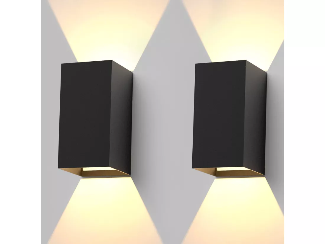 NETTLIFE Lot de 2 Applique murale LED extérieure et l'intérieur : éclairage mural noir, lampe d'extérieur, mur de maison 5 W IP65 blanc chaud 3000 K