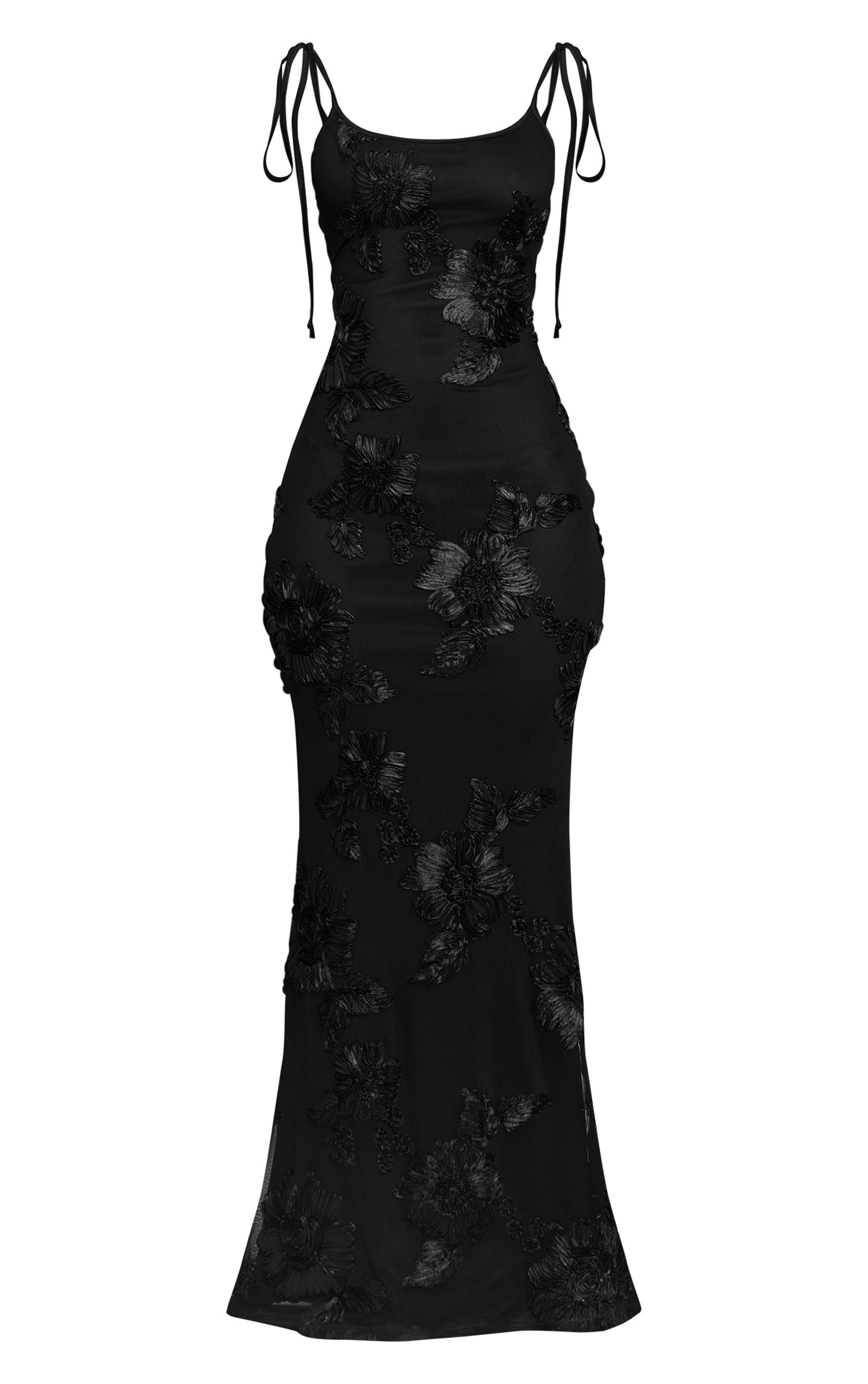 Noir Robe Maxi À Détails Fleuris Petite Taille