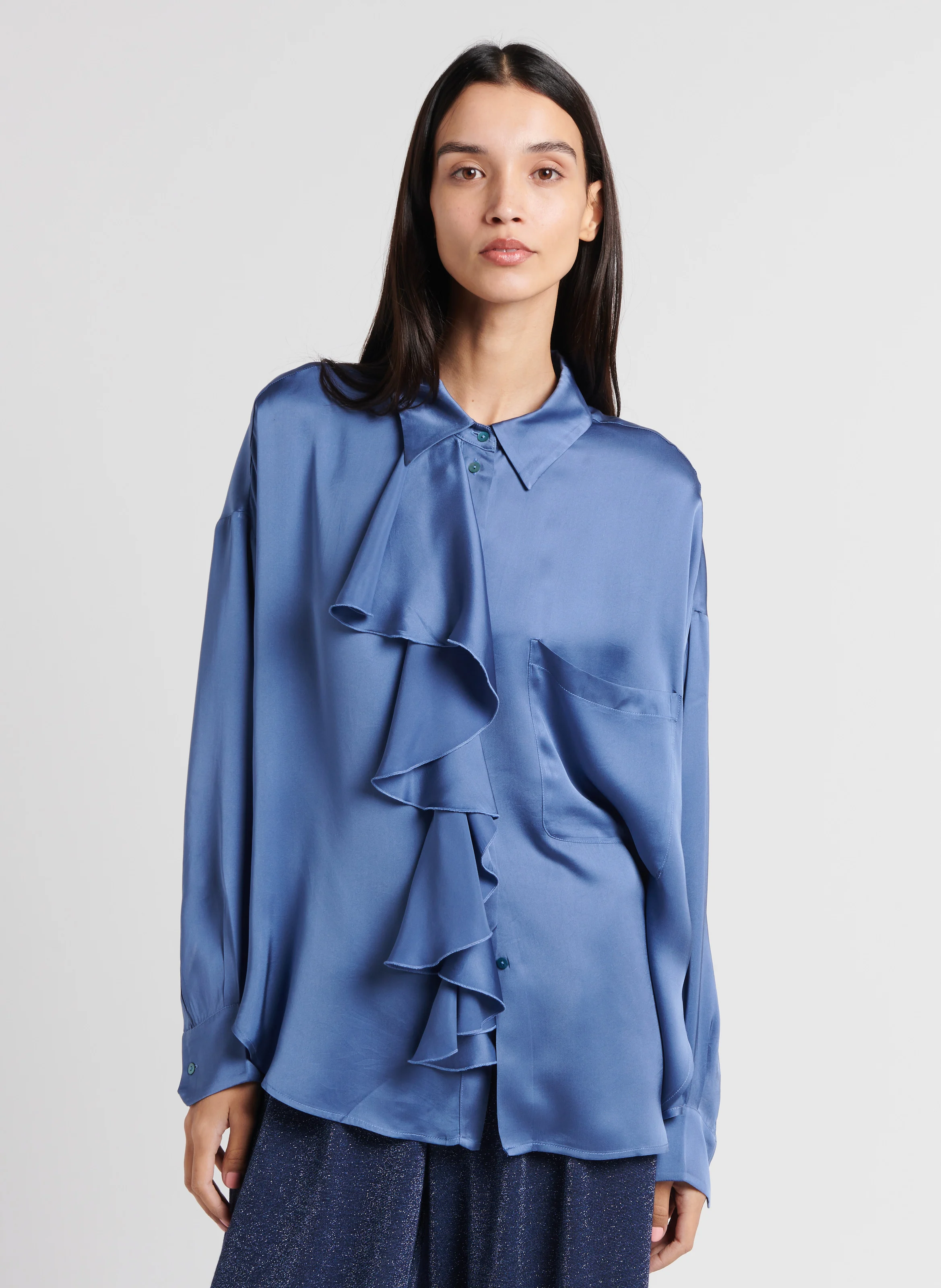 FUJITA - Chemise droite à volants en soie | Blanc