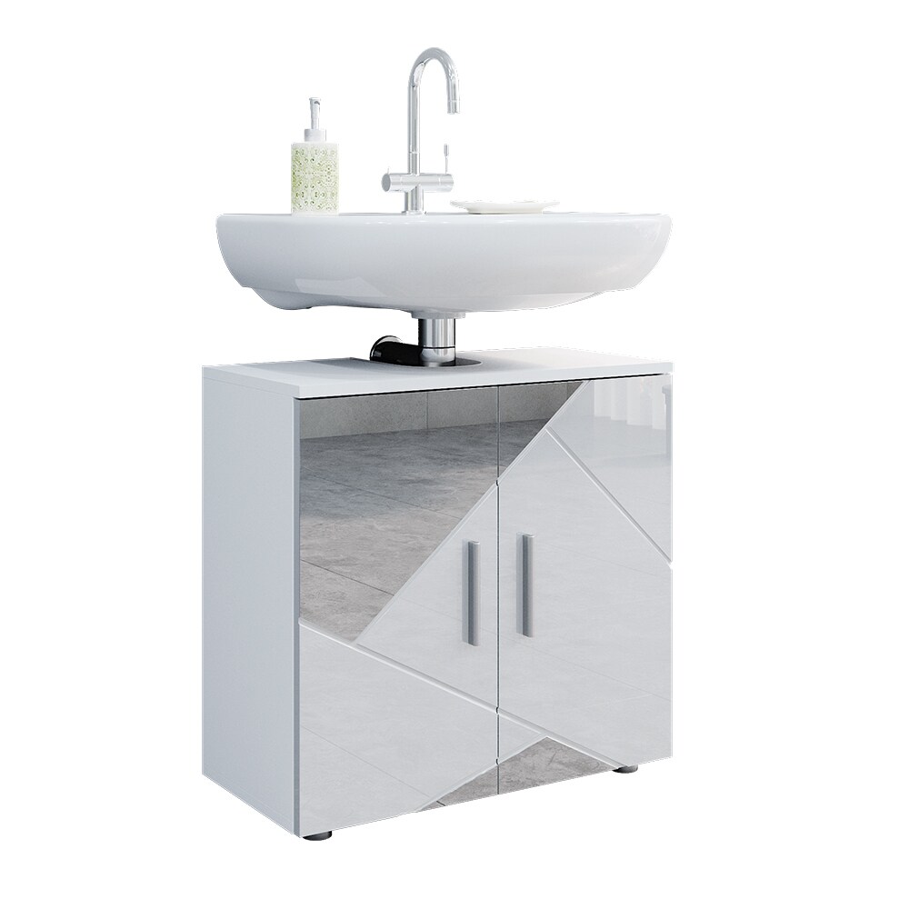Vicco Spiegelwaschtischunterschrank Waschbeckenunterschrank Badschrank Irma Weiß Hochglanz modern 60x59 cm Badezimmer Schrank Badmöbel Schranktür Schrankfach Ablage Aufbewahrung Dekospiegel