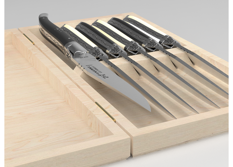 Service de 6 couteaux Laguiole manches en os de bovin et bois d'ébène