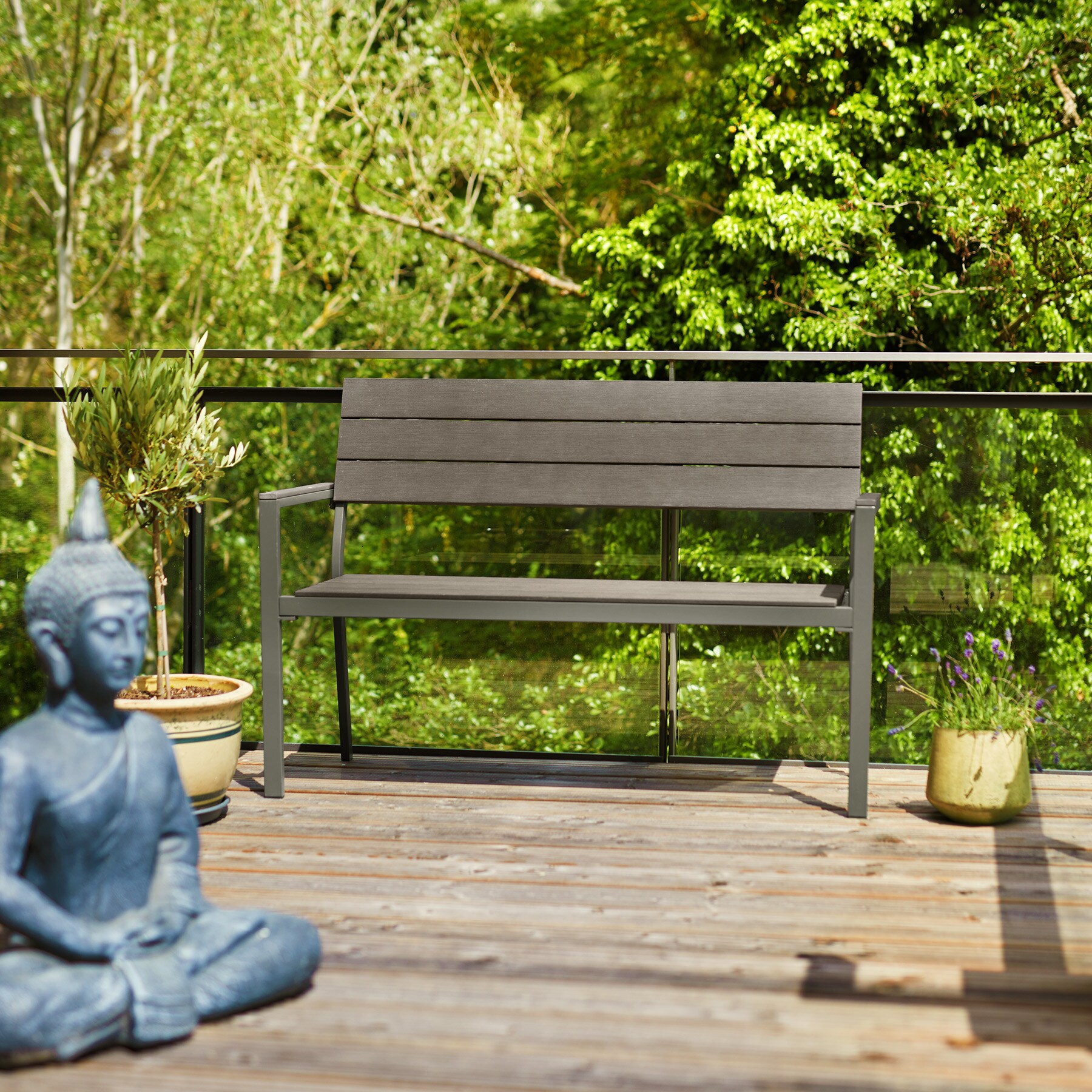tectake® Gartenbank, 2-Sitzer, wetterfest, 128 x 59 x 88 cm