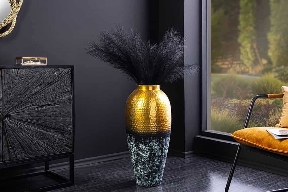 Handgefertigte Deko Vase ORIENT XL 75cm gold Metall mit Patina Hammerschlag Design
