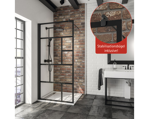 Walk-in SCHULTE Alexa Style 2.0 Black Style ExpressPlus 120 cm profiel zwart glas decor Atelier