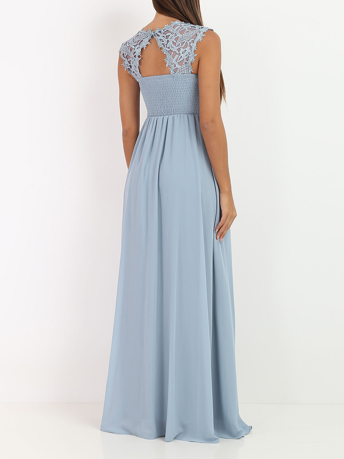 Robe longue à dentelle grandes tailles- Bleu givré