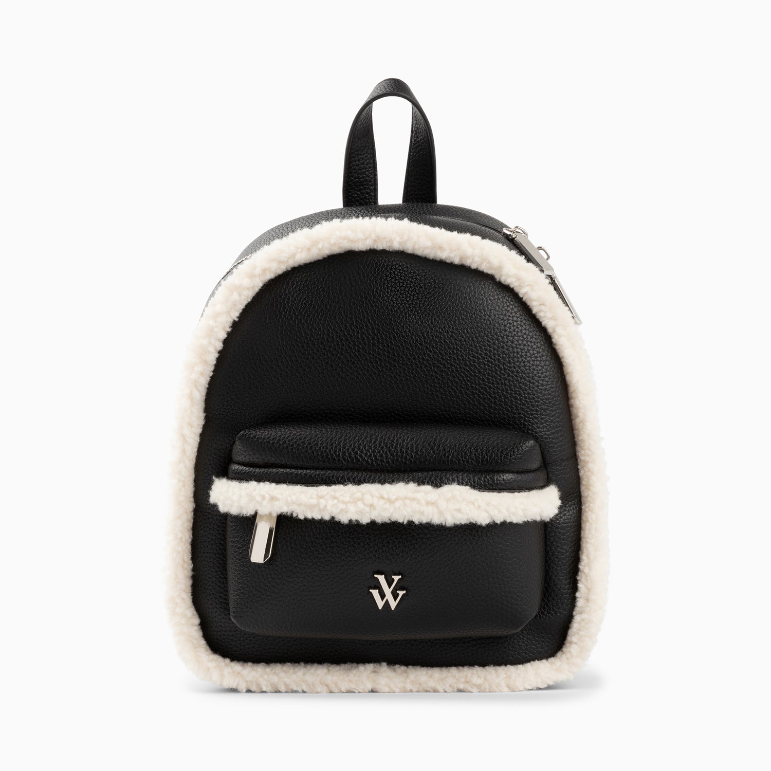 Sacs-Petit sac à dos Anouchka noir et ivoire en faux shearling
