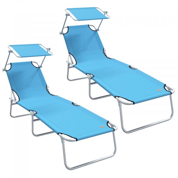 vidaXL Espreguiçadeiras Dobráveis 2 Peças com Teto Azul Brilhante Tecido Oxford 600D - 1301095994