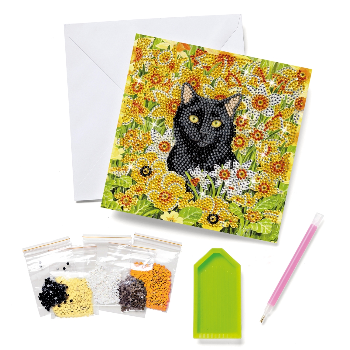 Kit carte broderie diamant Chat dans le pré